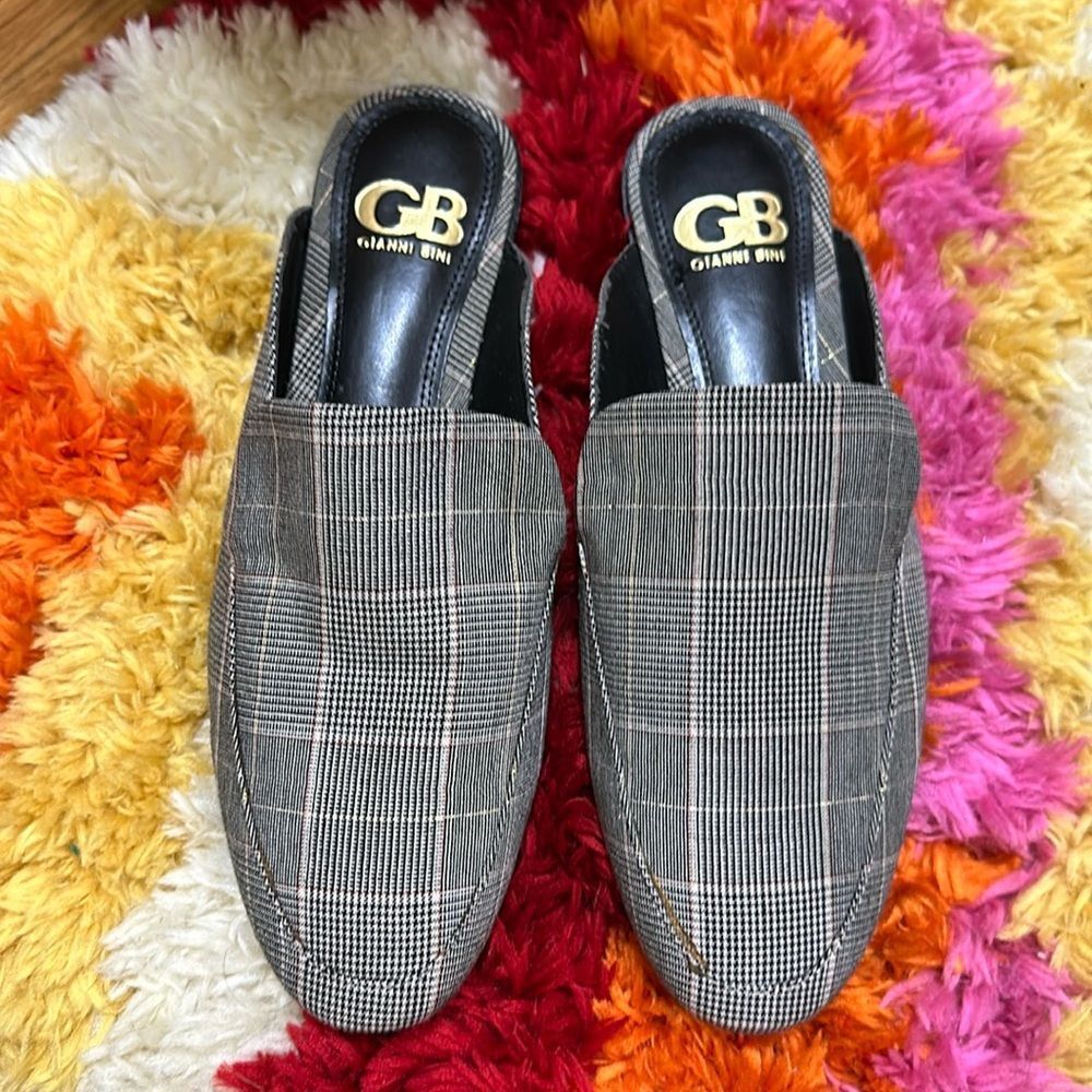 Gianni Bini Plaid Mules - Black and Gray